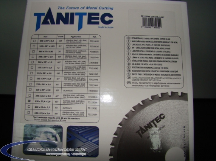 TANITEC HM-Kreissägeblatt 230 x 25,4 x 2,0 mm 68 Z TANITEC HM-Kreissägeblatt 230 x 25,4 x 2,0 mm 68 Z